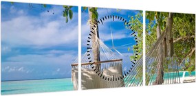 Obraz - Hamak na plaży (z zegarem) (90x30 cm)