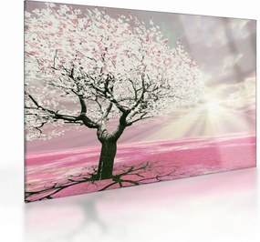 Obraz na szkle - różowe drzewo (70x50 cm)