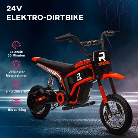 HOMCOM Elektryczny Motocykl dla Dzieci, 24V z Klaksonem, Światłem, Dźwignią Gazu, 8-16 km/h, 8-12 Lat, Czerwony