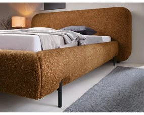 Tapicerowane łóżko dwuosobowe ze schowkiem ze stelażem 140x200 cm w kolorze ochry Pointt – ELTAP