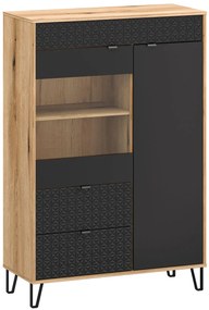 Niska witryna szklana dąb evok + czarny F4-N11