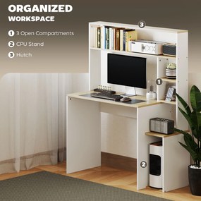 HOMCOM Biurko komputerowe z otwartymi półkami i przegródkami, stalowe, Jasnobrązowe+Białe