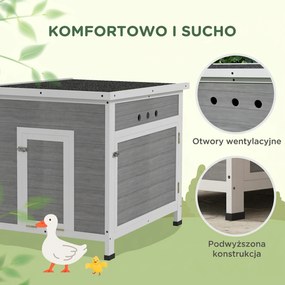 PawHut Kurnik dla kaczek z drzwiami bocznymi, otworami wentylacyjnymi, kurnik z drewna jodłowego dla drobiu, kurnik dla gęsi i kur z wodoodpornym dachem asfaltowym, 63 x 82 x 76 cm, jasnoszary