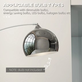 HOMCOM Łukowa lampa stojąca, regulowana, z przełącznikiem nożnym, podstawa imitującą marmur, 170-180cm, Srebrny/Czarny