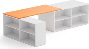 Biurko z przestrzenią do przechowywania BLOCK B02, 320x160 cm, biały/pomarańczowy