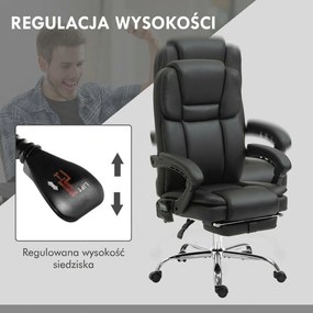 Vinsetto Regulowany Fotel Biurowy z 6 Punktami Masażu, Funkcją Ogrzewania, Podnóżkiem, Skóra Ekologiczna, Czarny