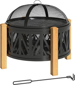 Outsunny 2-w-1 Misa Ogniowa Ø75 x 58 cm Palenisko z Osłoną Funkcyjną Hak do Palenia Kratka do Grilla Czarny