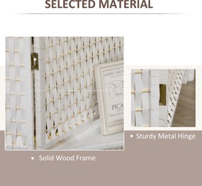 HOMCOM Parawan 4-częściowy 181 x 180 cm, Składany, z 2 półkami wykonany z drewna sosnowego i bambusa, do sypialni, biały | Aosom PL