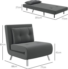 HOMCOM Fotel z funkcją spania, Składany fotel sypialny, Pikowanie, Wygląd lnu, 77 cm x 88 cm x 83 cm, Ciemnoszary