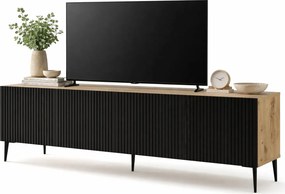 Szafka na TV dąb artisan z czarnym lamelowym frontem G3-T20