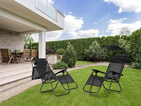 Składany leżak ogrodowy z regulowanym daszkiem Corfu 009, czarny