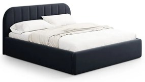 Ciemnoniebieskie tapicerowane łóżko dwuosobowe ze schowkiem ze stelażem 180x200 cm Juno – Windsor & Co Sofas