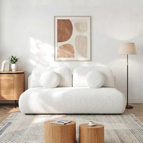 Sofa BASE Rozkładana Dwuosobowa Kremowa Boucle Japandi