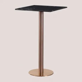 Kwadratowy Wysoki Stolik Barowy 60x60 Cm Z Marmuru Cosmopolitan Marmur Nero Marquina & Różowe Złoto - Sklum