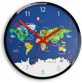 Zegar na ścianę mapa świata akrylowy naklejany okrągły kolorowy edukacyjny