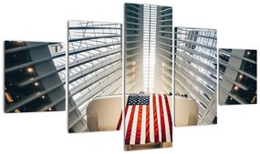 Obraz budynku z flagą USA (125x70 cm)