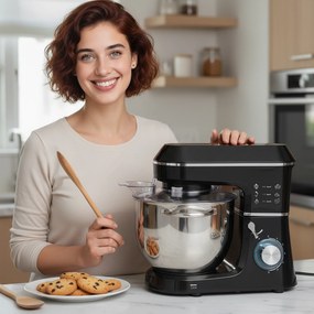 HOMCOM Robot planetarny 1400 W z miską 7 l i 6 prędkościami, hak do ciasta, trzepaczka i mieszadło, czarny | Aosom PL