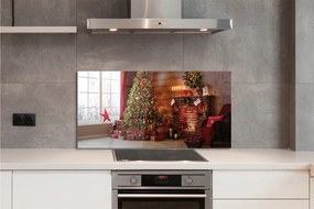 Panel szklany do Kuchni Świąteczny Wieczór przy Kominku