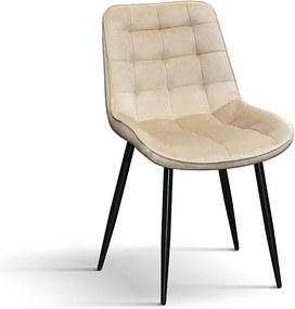 Zestaw 4 krzeseł z tkaniny o efekcie beżowego aksamitu i czarnymi metalowymi nogami - BARCELLONA