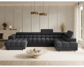 Ciemnoszary rozkładany narożnik z materiału bouclé (prawostronny/w kształcie litery U) Feraria – ELTAP