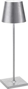 Lampa stołowa LED Zafferano Poldina Pro Silver Leaf, ładowalna i ściemnialna, z czasem pracy na baterii do 12 godzin.
