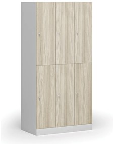 Szafka skrytkowa, 6 schowków, 1850 x 900 x 500 mm, demontaż, zamek cylindryczny, drzwi laminowane, dąb naturalny