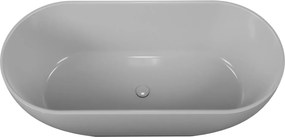 Massi Wanna wolnostojąca owalna z konglomeratu szara błyszcząca 160 x 75 cm RONA Grey Glow przelew typu SLIM cienki rant