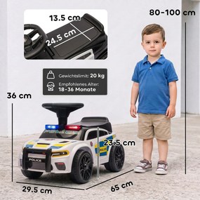 AIYAPLAY Jeździk Policja z muzyką, światłem, zabezpieczeniem przed przewróceniem i schowkiem pod siedzeniem 18-36 Monate Biały | Aosom PL