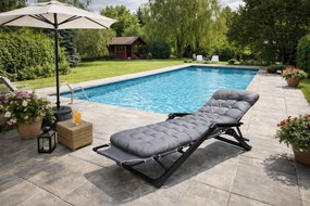 Leżak ogrodowy rozkładany Tossa DC01-BK-GR, poduszka szara, stelaż czarny