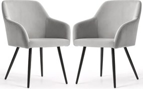 2x Welurowe krzesło tapicerowane gładkie Szare ESTELLE Czarne nogi
