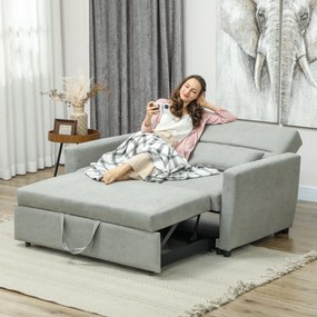 HOMCOM Sofa 2-osobowa z funkcją łóżka, Regulowane oparcie, Kanapa tapicerowana, Wygląd aksamitu, do salonu, sypialni, Jasnoszary