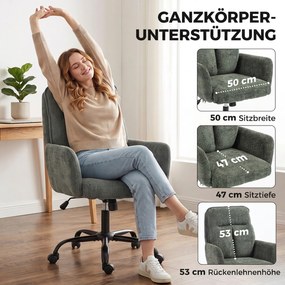 HOMCOM Krzesło do home office przy biurku, krzesło komputerowe z szerokim siedziskiem, średnie oparcie, imitacja lnu, Dunkelgrün | Aosom PL