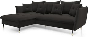 Narożnik GLAM Lewostronny z funkcją spania, zestaw z poduszkami wolnostojący tkanina RIVIERA 100 Czarny DOMO HOME
