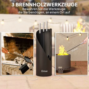 Outsunny Zestaw narzędzi do kominka 4 el. — czarny, metalowy