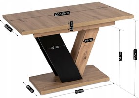 Zestaw Stół Prostokątny Rozkładany CLARK 120-160 cm Dąb Artisan/Czarny i 4 Krzesła Tapicerowane TEX Szare