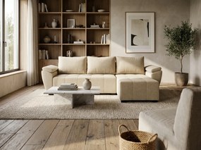 Rozkładana narożna sofa LIVARO 305x140 cm, kremowa, uniwersalna