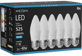 Mexen Nova 6x żarówka LED E27, C37, 5W, Zimna - 6500K, 525 lm - L102-E27-0565-01x06