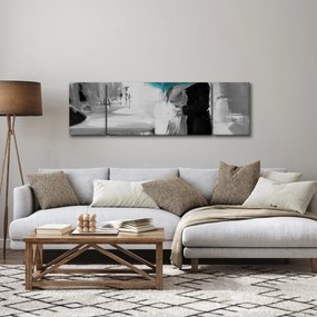 Obraz - Zakochana para z parasolem, niebieski (170x50 cm)