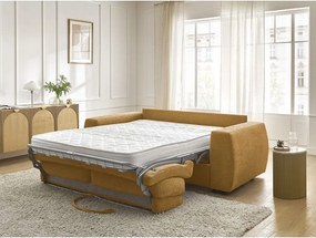 Musztardowa rozkładana sofa do spania z tkaniny szenilowej 220 cm Hugo – Bobochic Paris