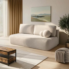 Sofa z Funkcją Spania ARVETO Kremowa Boucle Nowoczesna