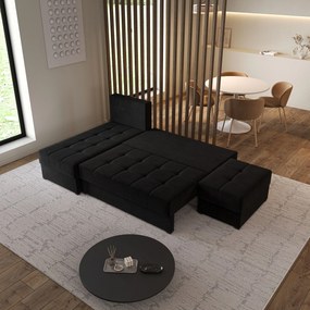 Masseno Narożnik NORVI z funkcją spania i pojemnikiem na pościel Narozniki L, Rozkładana sofa - Czarny, KRONOS 07