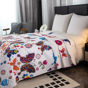 Narzuta na łóżko KOLOROWY MOTYL biały Rozmiar: 220 x 240 cm