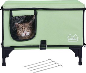 Domek dla Kota, SucceBuy, Podniesiony i Ogrzewany, Zielony, Prostopadłościenny Domek dla Kota (L) z Matą Grzewczą