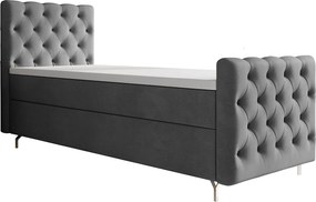 BEDANTE łóżko kontynentalne CHESTER PLUS 100x200 szary z materacem H3 i topperem łóżko z pojemnikiem, pojedyncze, hotelowe, do sypialni, ze schowkiem