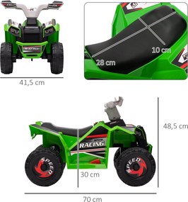 HOMCOM Elektryczny quad dla dzieci, 2,5 km/h, bieg przód &amp; tył, dla 18-36 miesięcy, Zielony