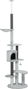 PawHut Drapak dla Kotów z Napinaczem Sufitowym, Hamakiem, Domkiem, Platformami, Piłką, 225-255cm, Szary