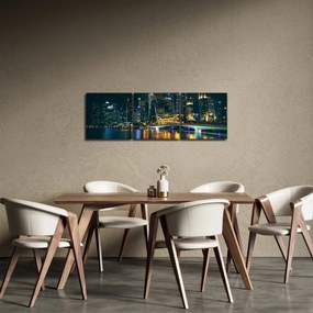 Obraz Singapuru nocą (z zegarem) (90x30 cm)
