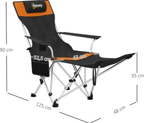 Outsunny Zestaw 2 szt. składanych krzeseł campingowych, fotel wędkarski z odpinanym podnóżkiem, uchwytem na napój, nośność 120 kg, Pomarańczowy | Aosom PL