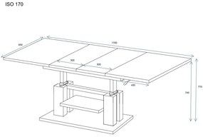 Ława rozkładana podnoszona ISO 110(170)x65 dąb natura ENDO