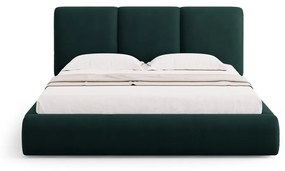 Ciemnozielone tapicerowane łóżko dwuosobowe ze schowkiem i stelażem 160x200 cm Brody – Mazzini Beds